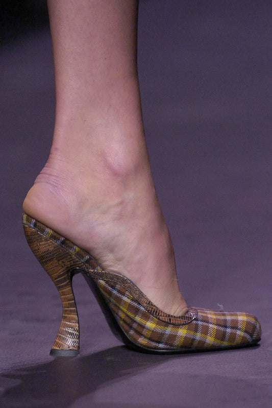 Prada FW 2004 green plaid curved heels