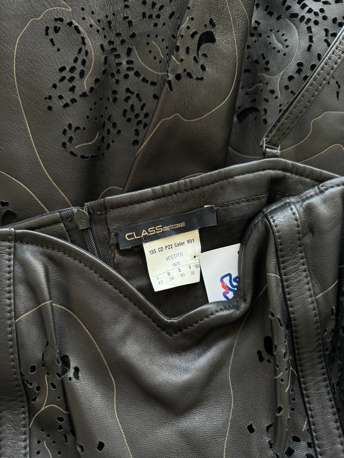 Roberto Cavalli black leather mini-dress