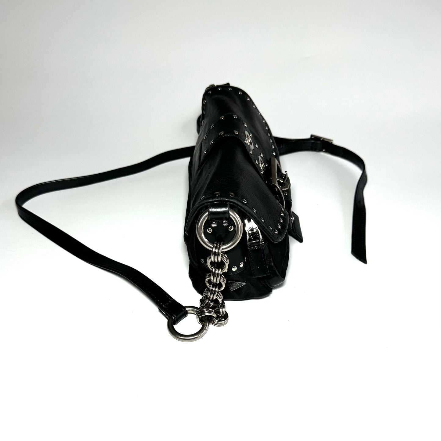 Prada black nylon and leather crossbody bag