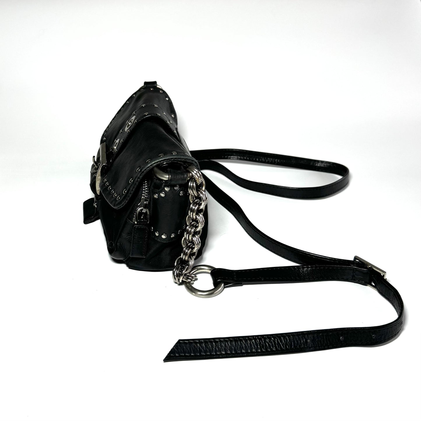 Prada black nylon and leather crossbody bag