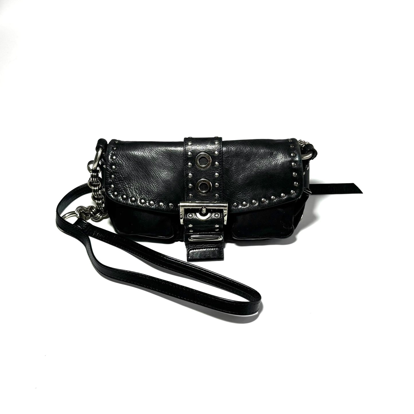 Prada black nylon and leather crossbody bag