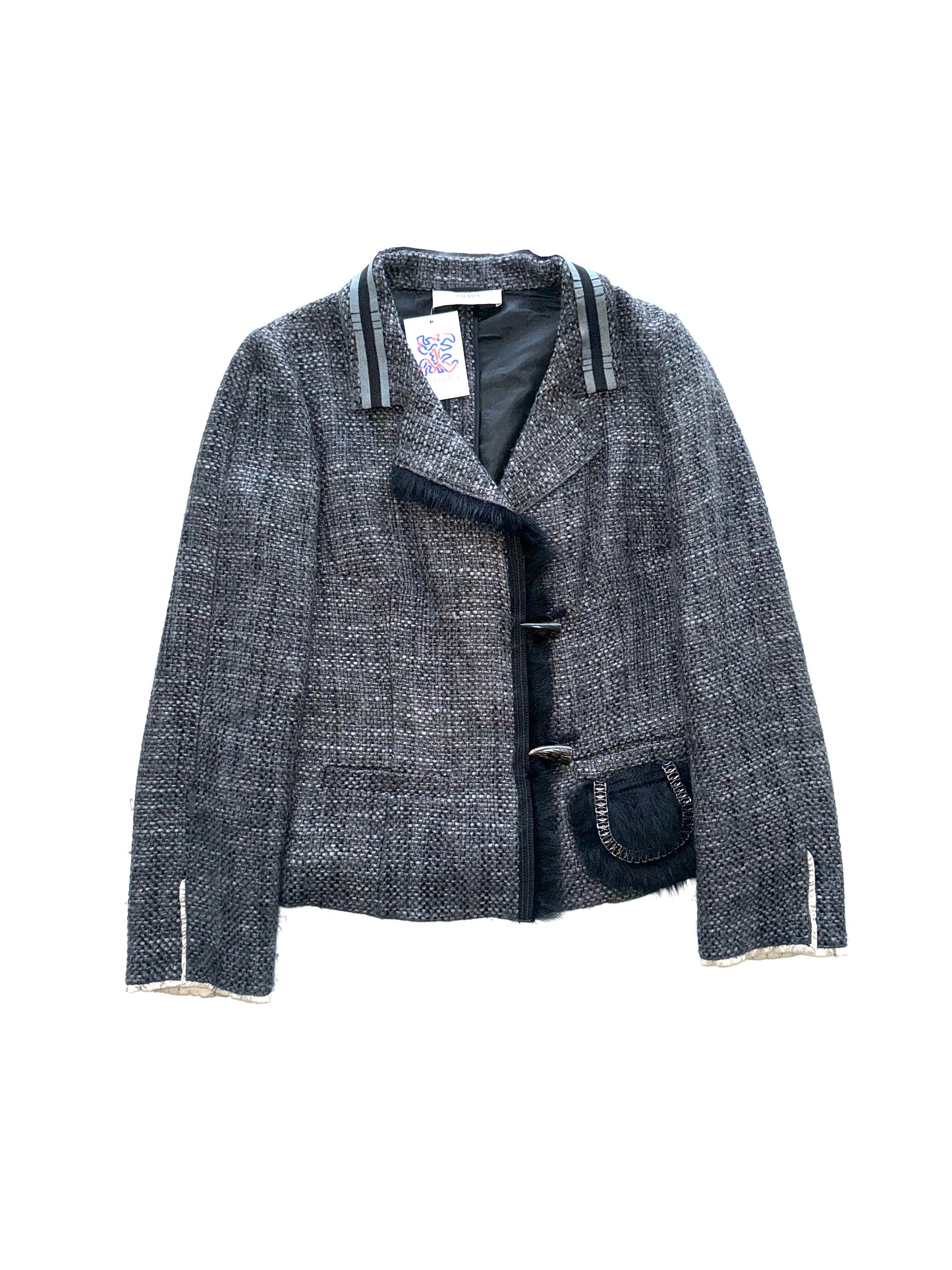 Prada tweed blazer with fur appliqué