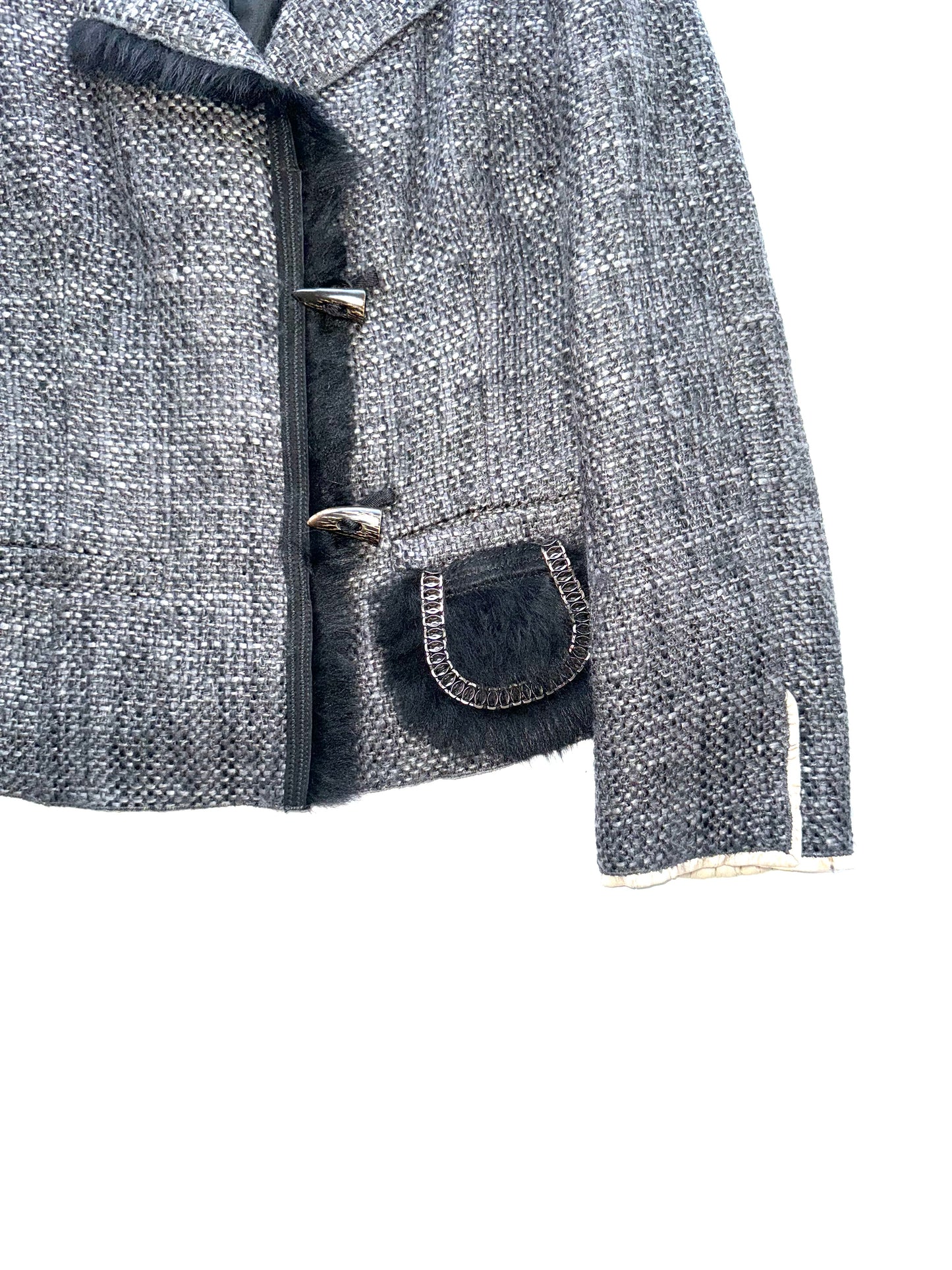 Prada tweed blazer with fur appliqué