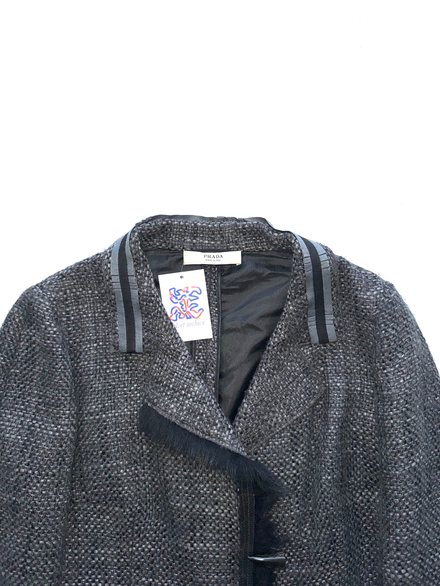 Prada tweed blazer with fur appliqué