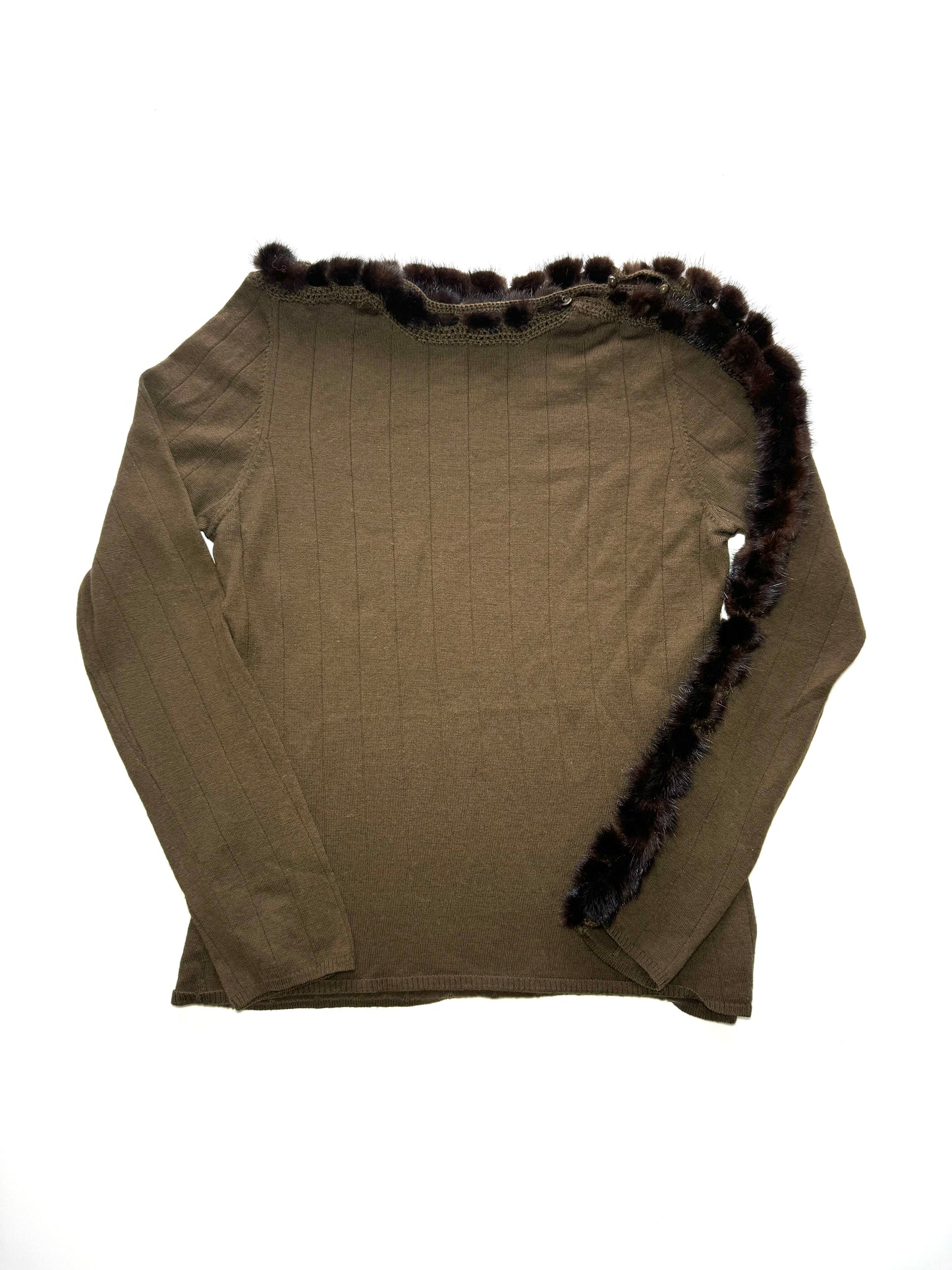 Roberto Cavalli brown top with fur sleeve