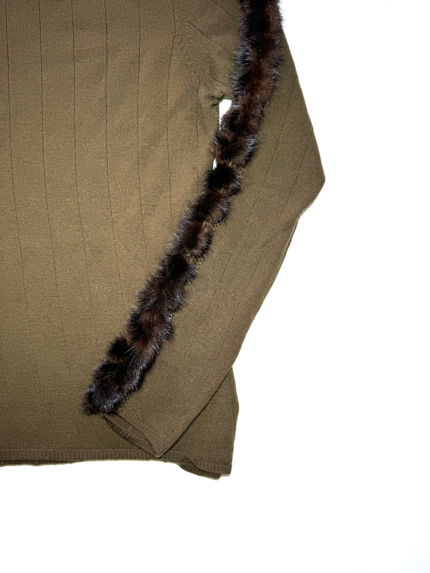 Roberto Cavalli brown top with fur sleeve