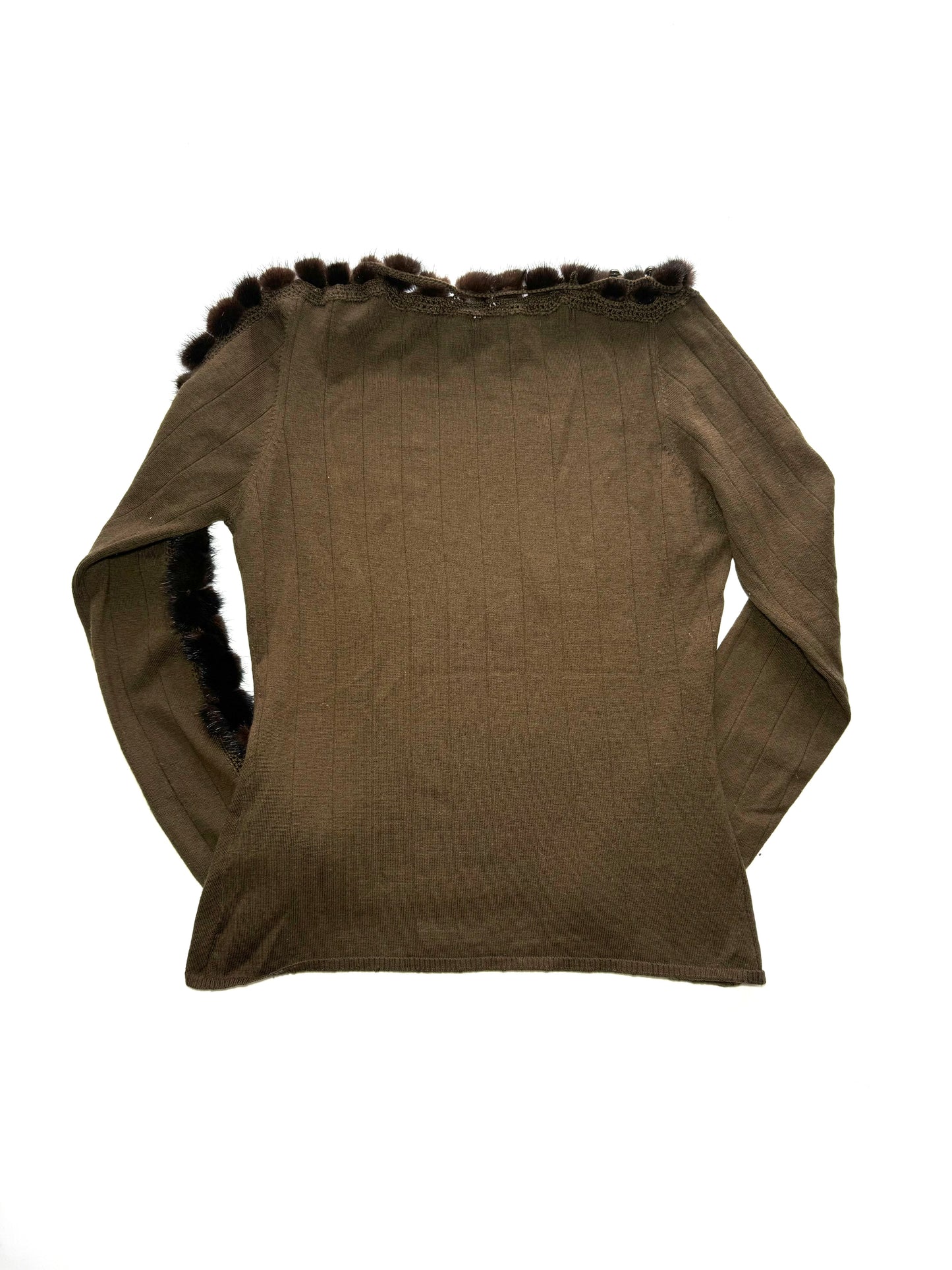 Roberto Cavalli brown top with fur sleeve