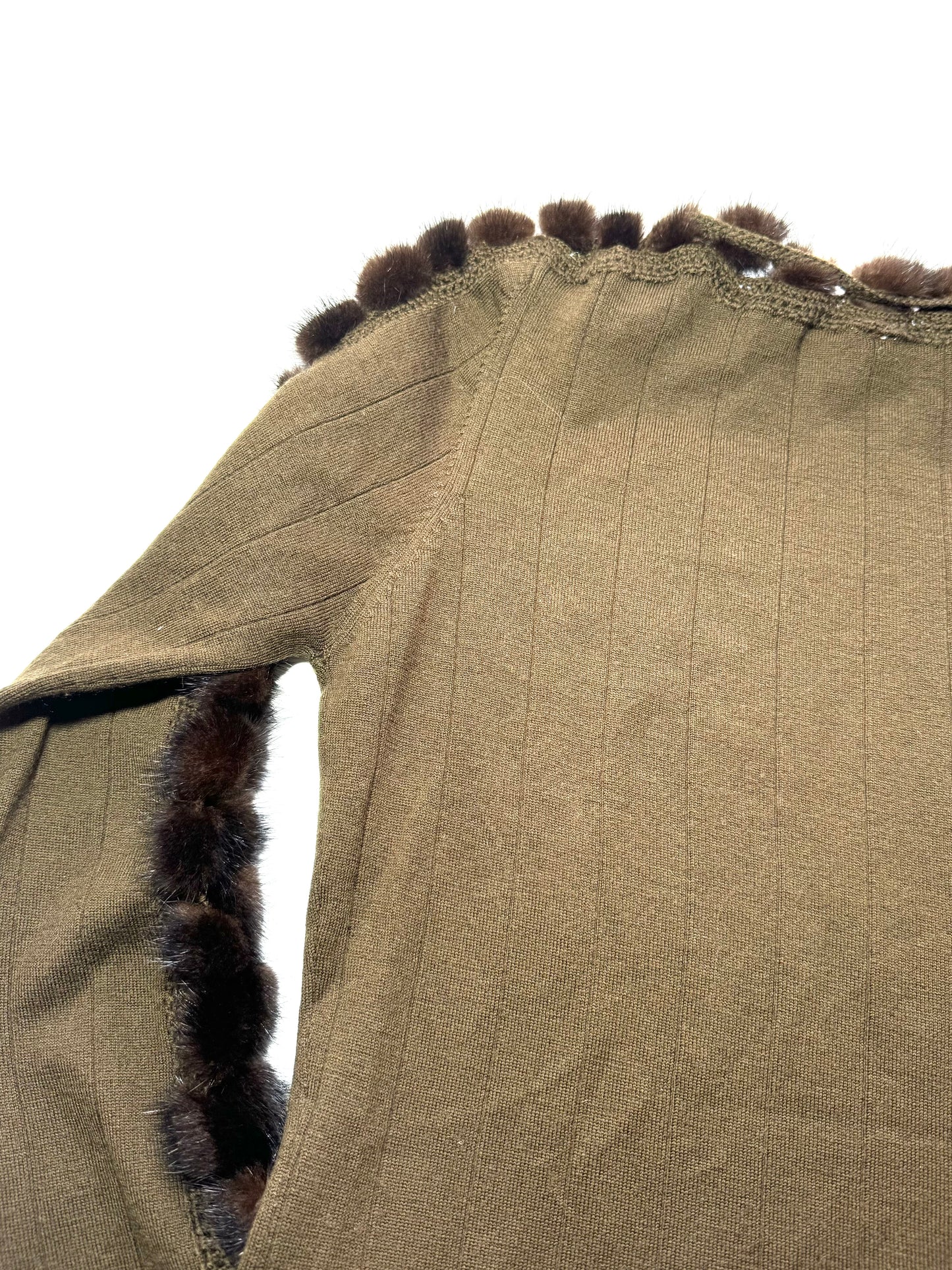 Roberto Cavalli brown top with fur sleeve
