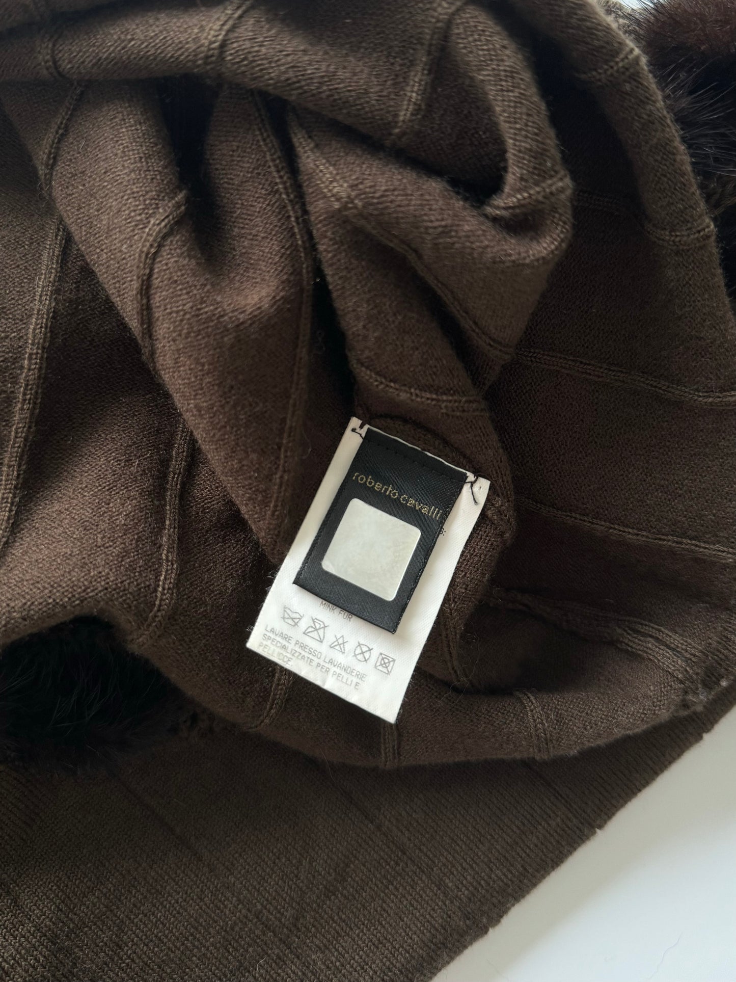 Roberto Cavalli brown top with fur sleeve