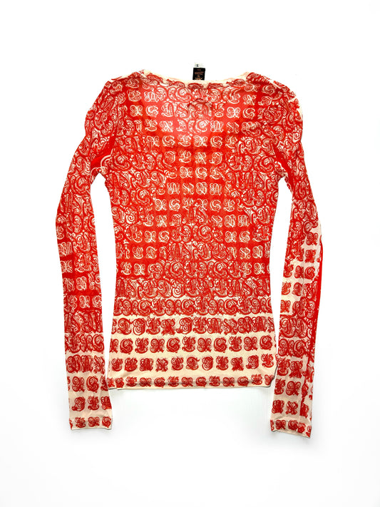 Jean Paul Gaultier red printed mesh top