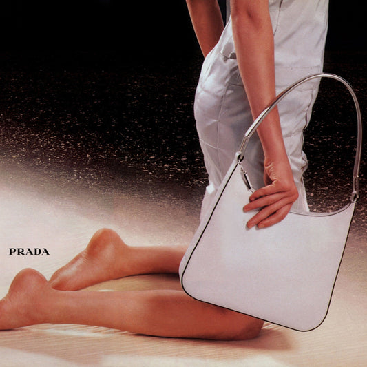 Prada FW 1998 black nylon shoulder bag with metal handle