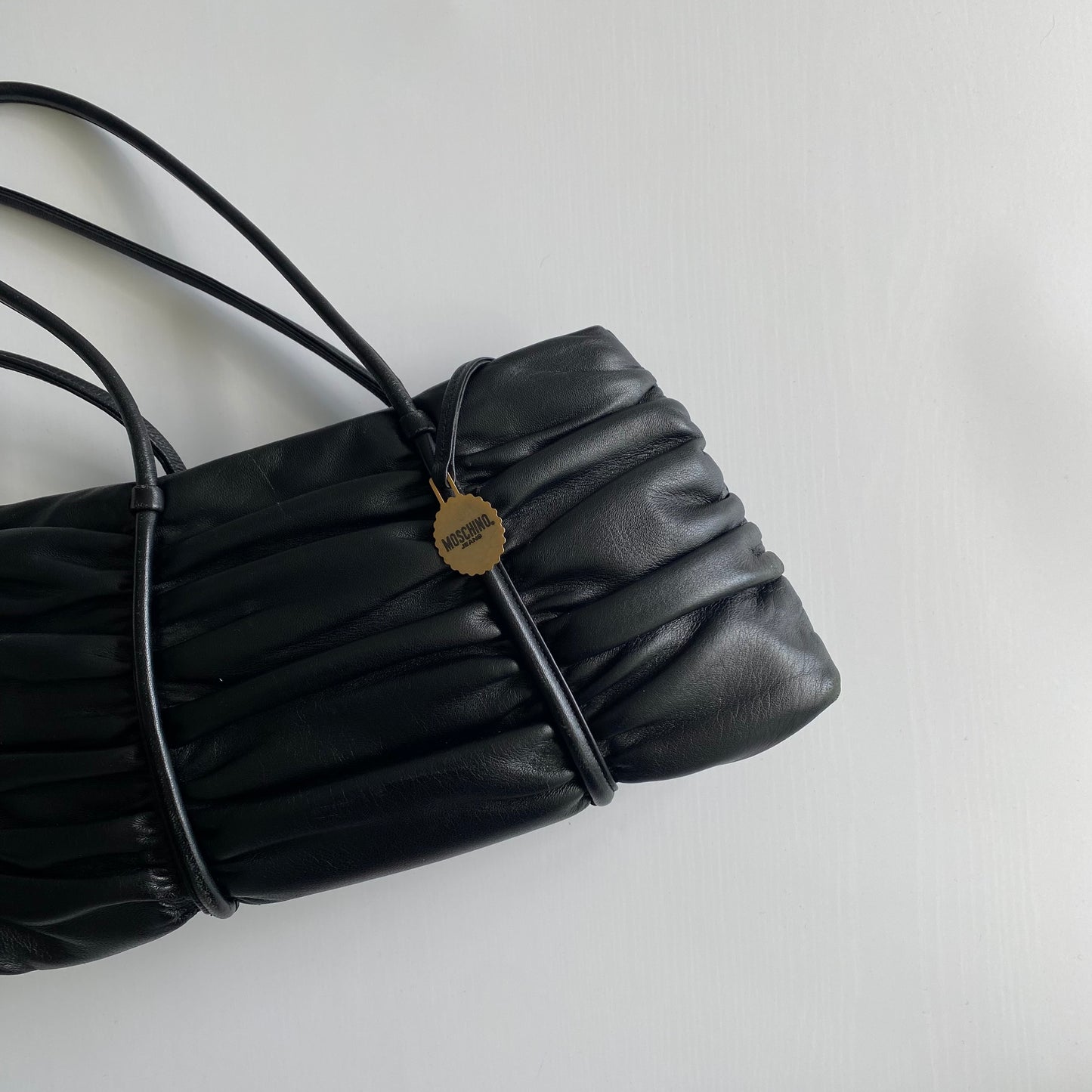 Moschino black woven leather shoulder bag