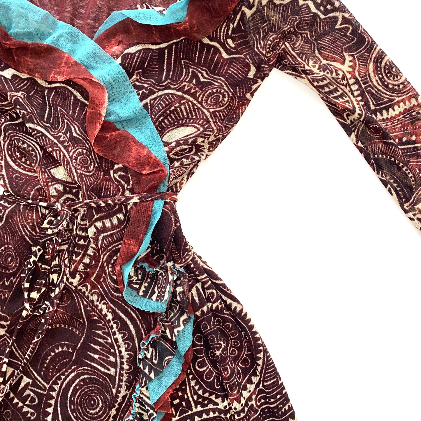 Jean Paul Gaultier brick-red and blue robe with ruffles