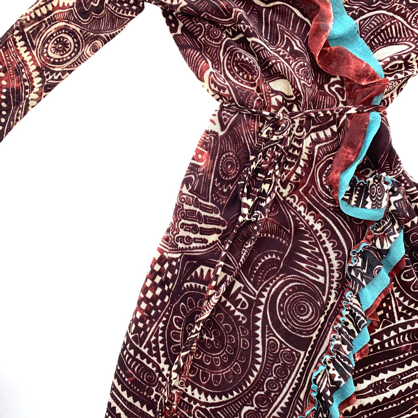 Jean Paul Gaultier brick-red and blue robe with ruffles
