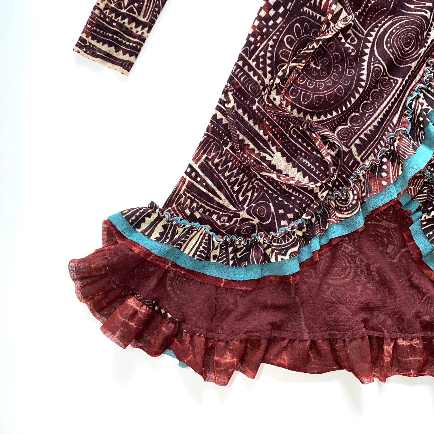 Jean Paul Gaultier brick-red and blue robe with ruffles