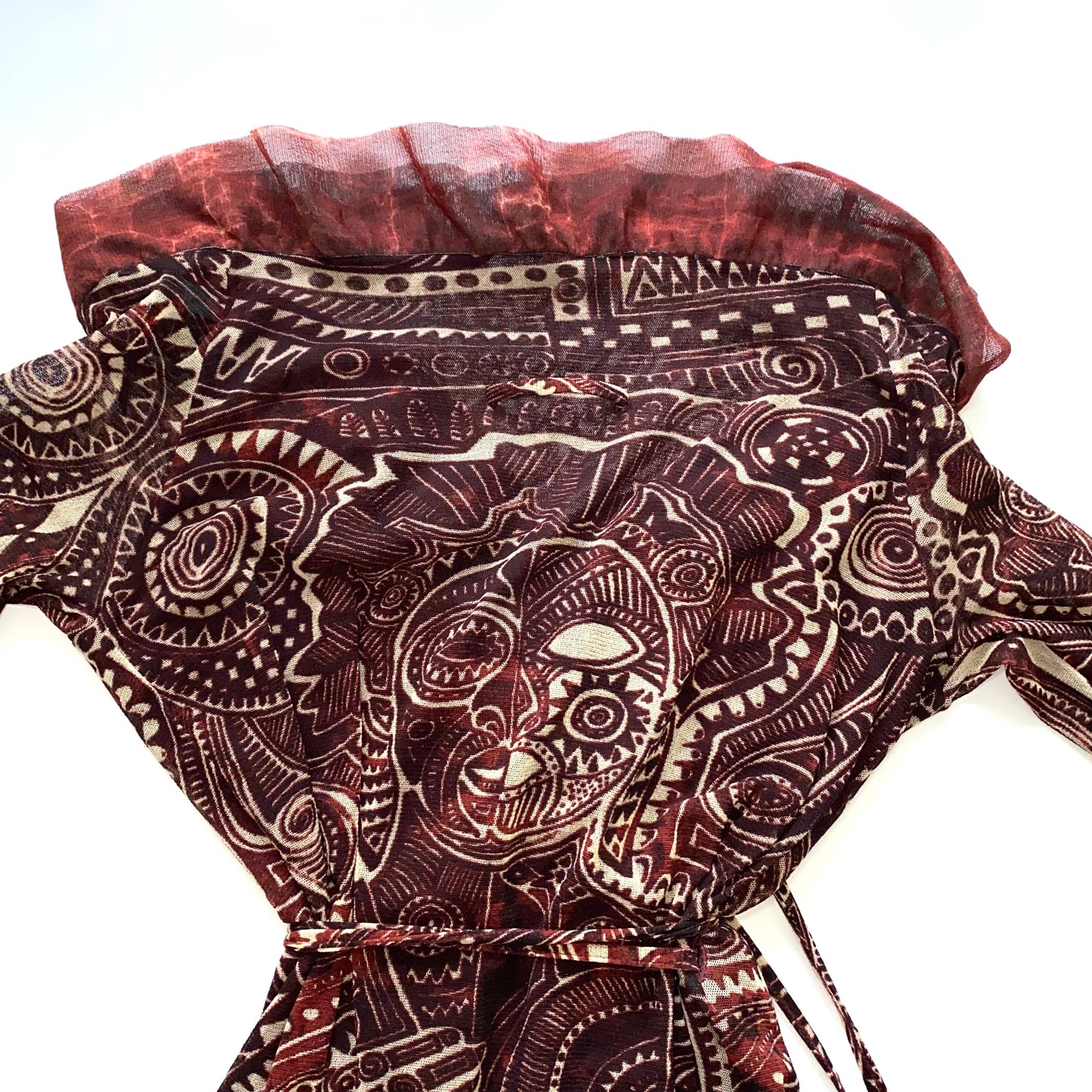 Jean Paul Gaultier brick-red and blue robe with ruffles