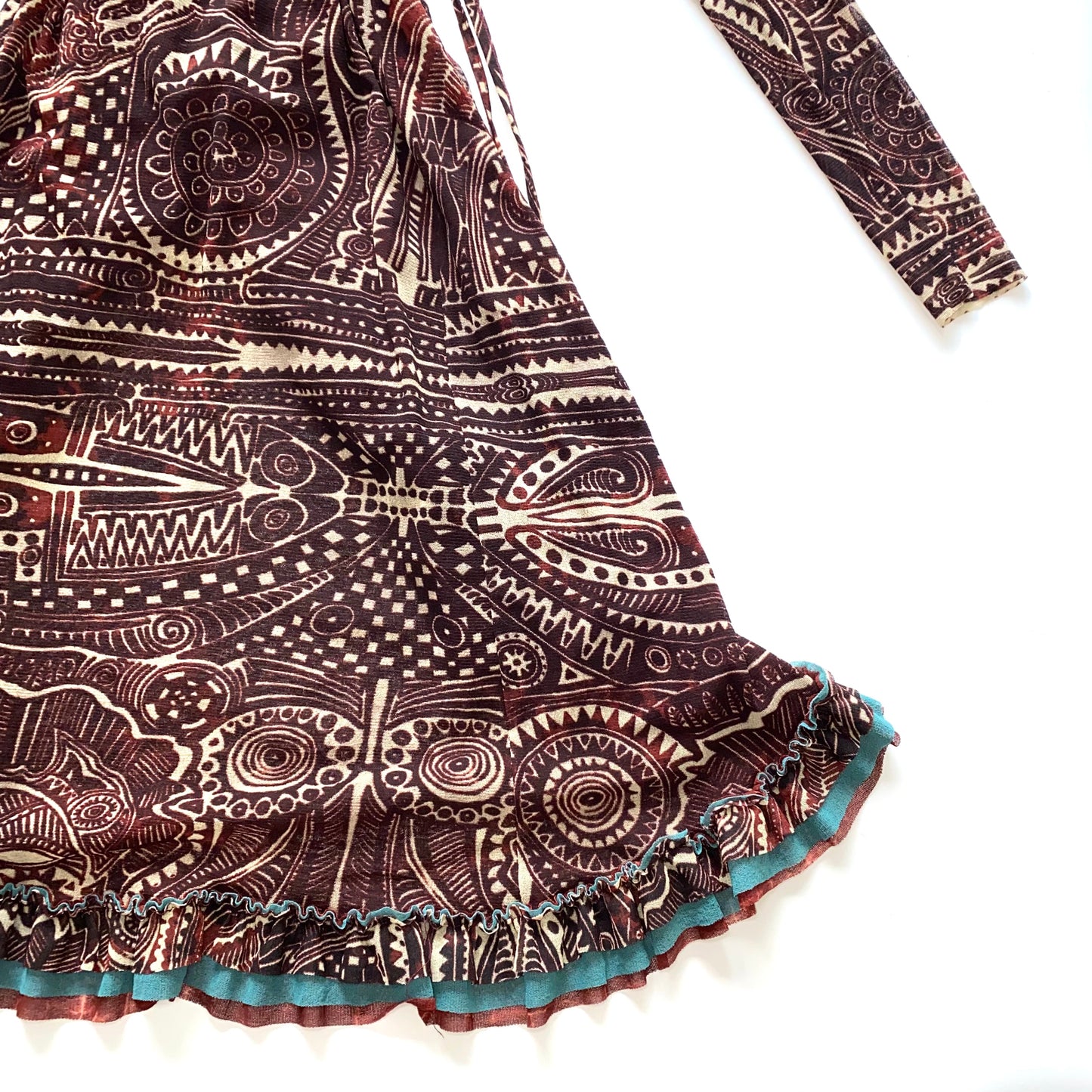 Jean Paul Gaultier brick-red and blue robe with ruffles