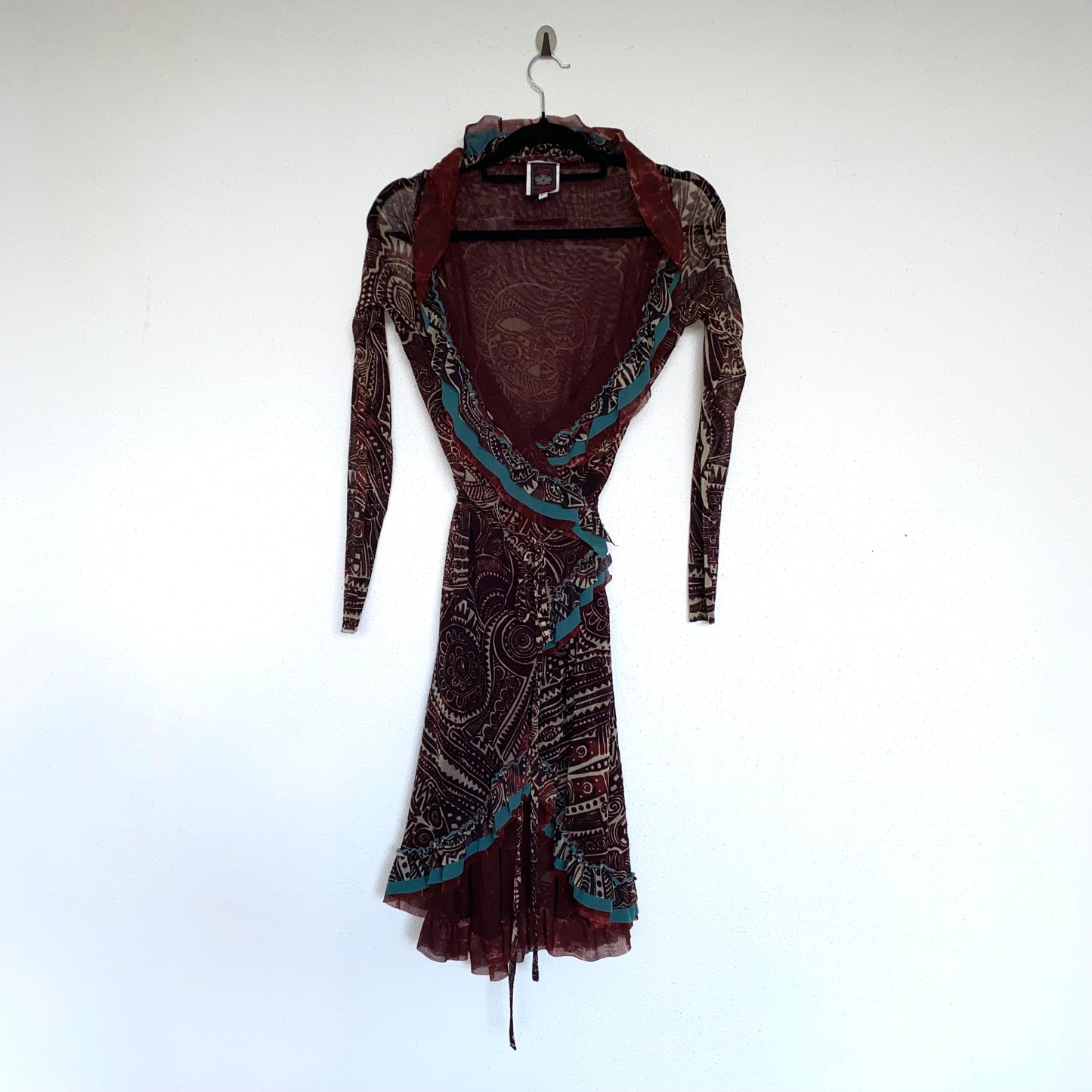 Jean Paul Gaultier brick-red and blue robe with ruffles