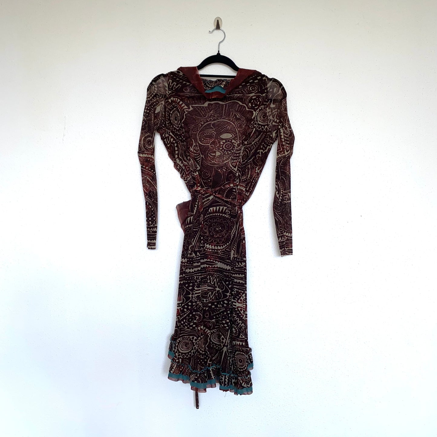 Jean Paul Gaultier brick-red and blue robe with ruffles