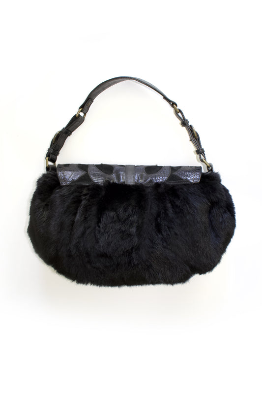 Roberto Cavalli 2000s black fur shoulder bag