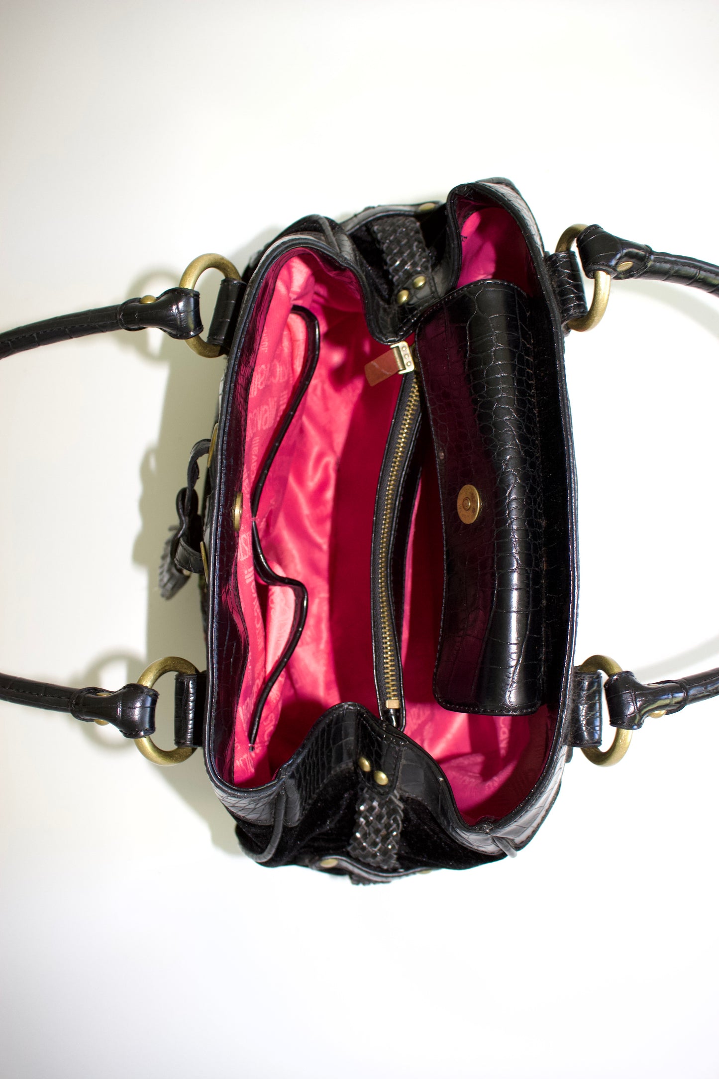 Roberto Cavalli 2000s black velvet floral embroidered shoulder bag