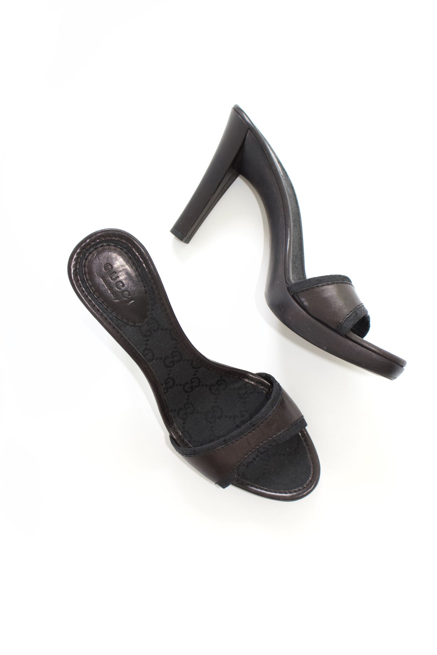 Gucci Tom Ford-era black GG canvas & leather heels