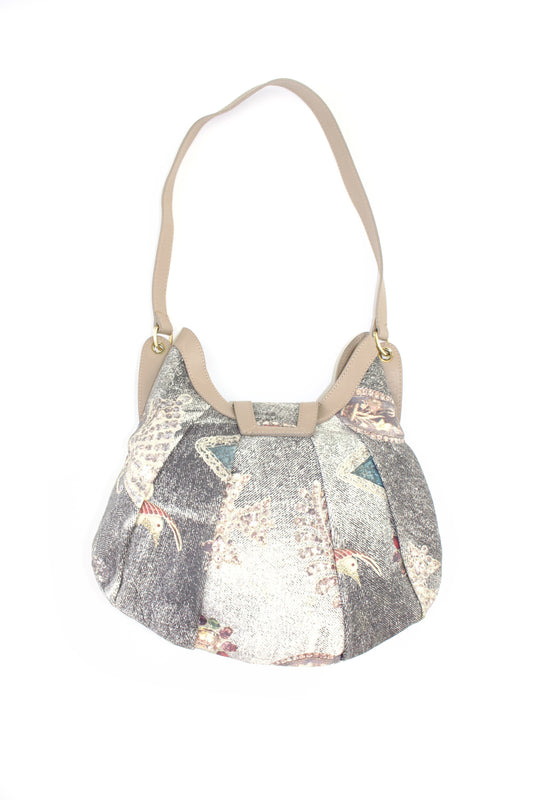 Roberto Cavalli beige printed canvas & leather shoulder bag