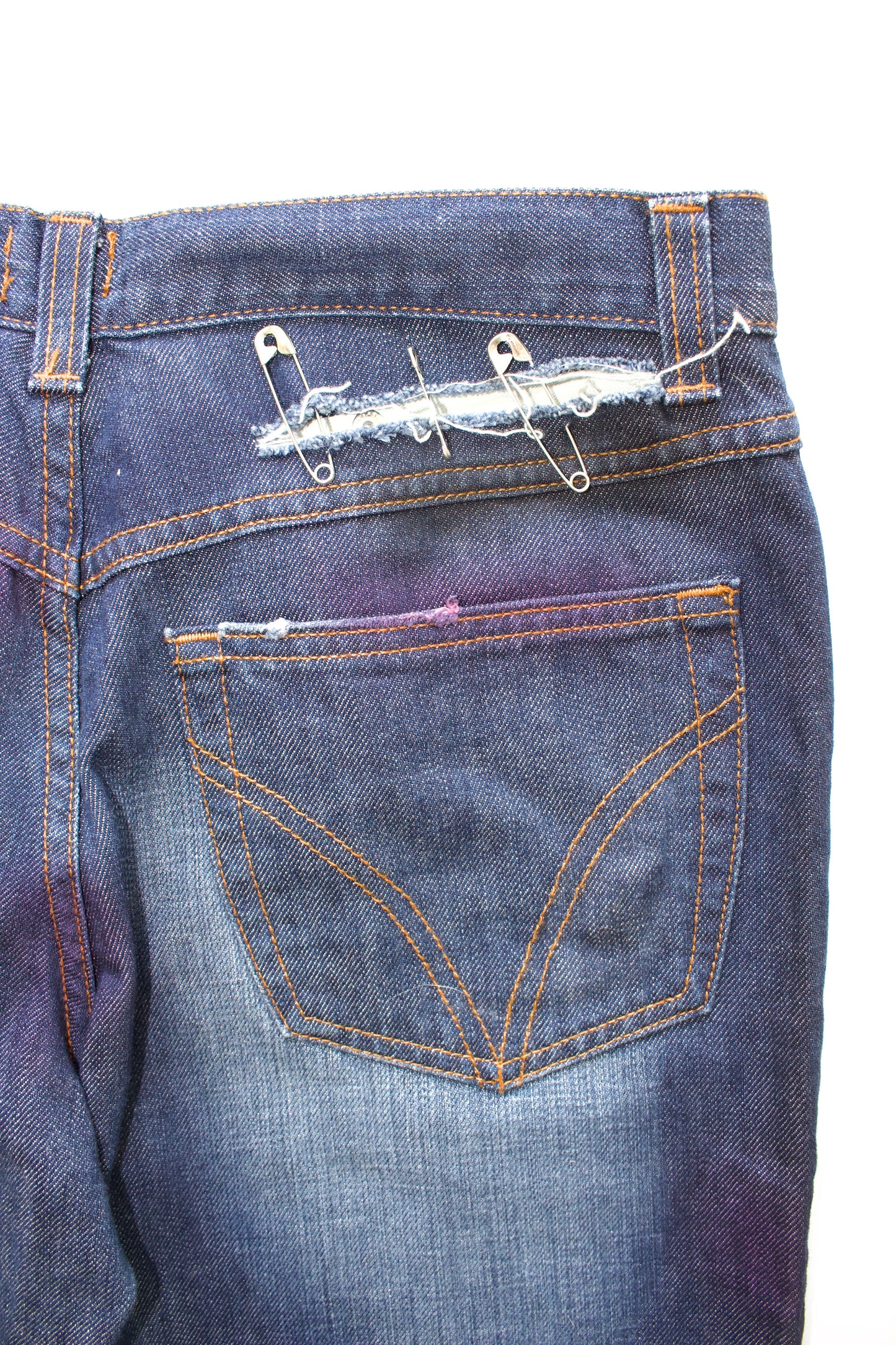 Dolce Gabbana SS 2001 blue jeans with safety pins