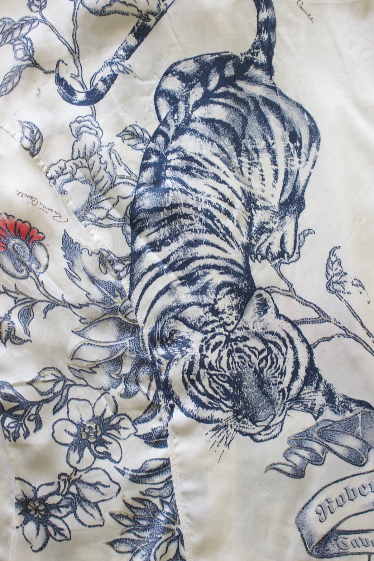 Roberto Cavalli SS 2003 white 'Tattoo' silk top