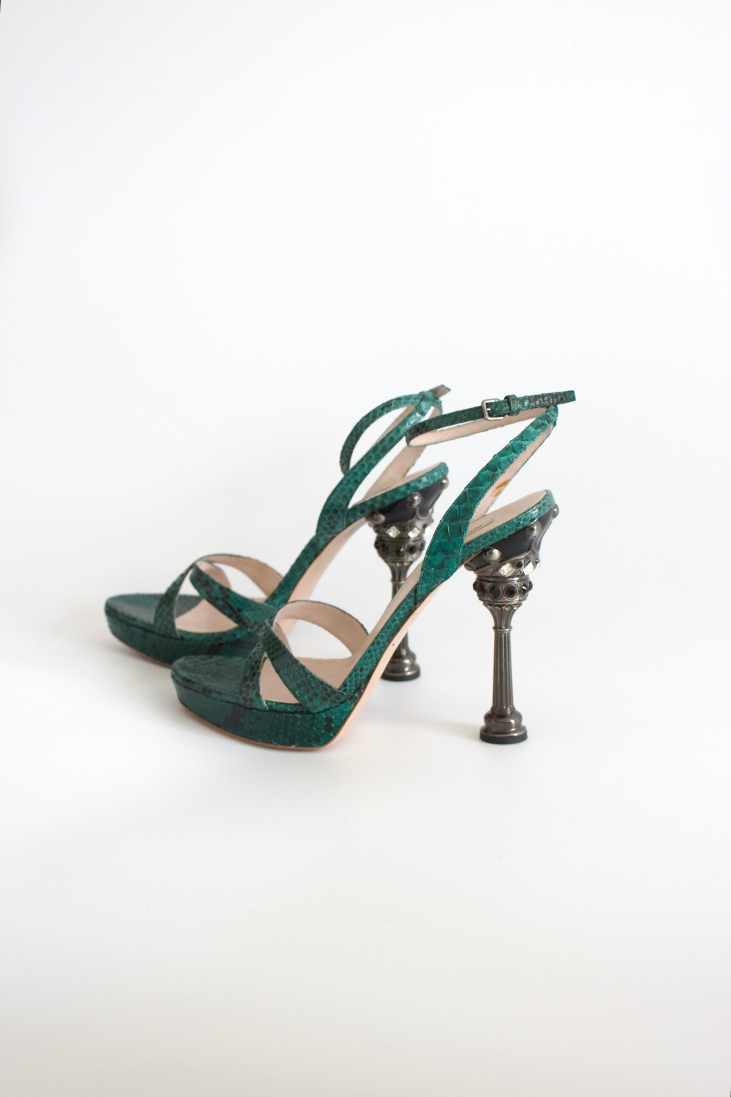 Miu Miu SS2008 green python and crown jeweled heels