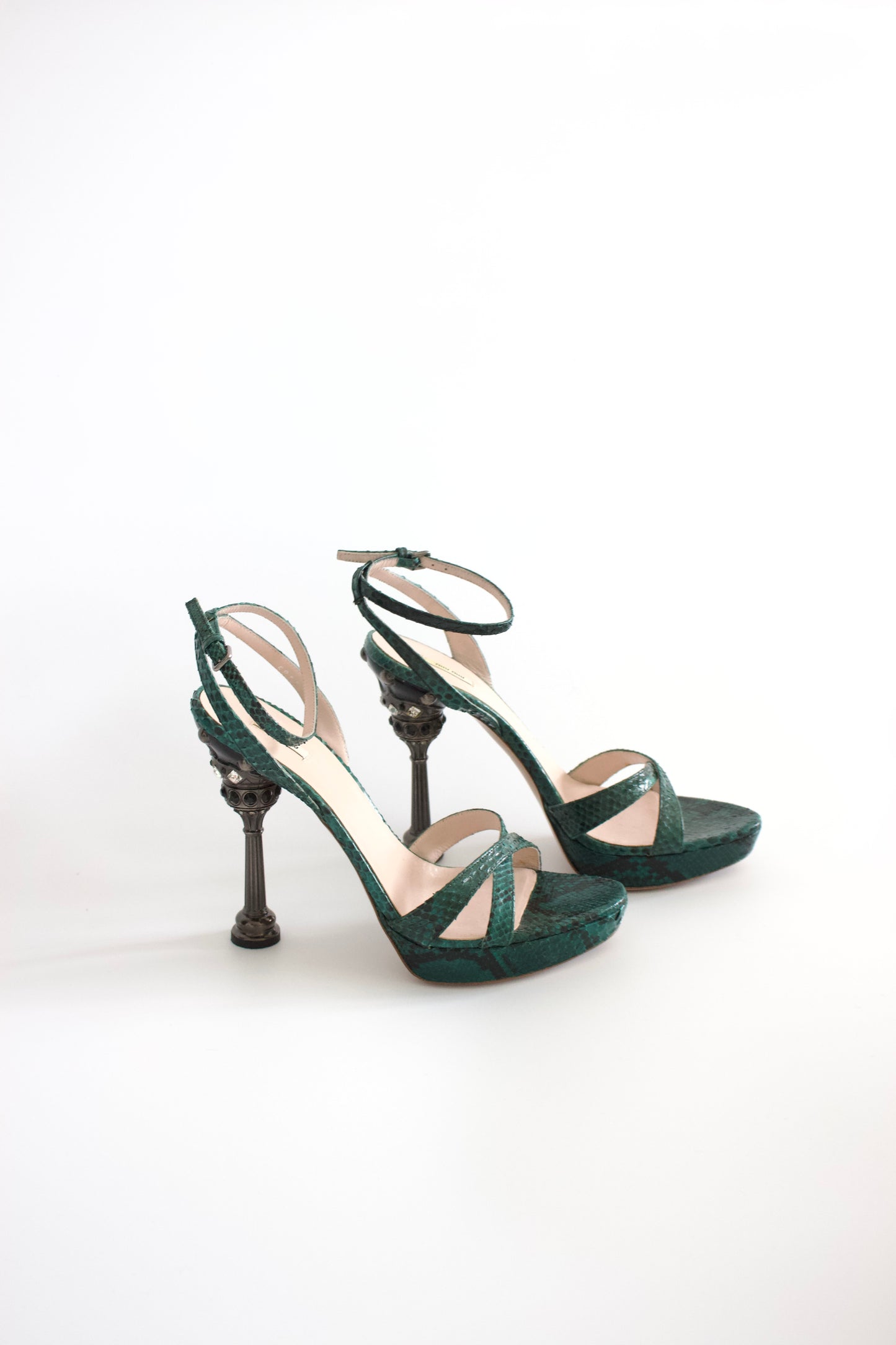 Miu Miu SS2008 green python and crown jeweled heels
