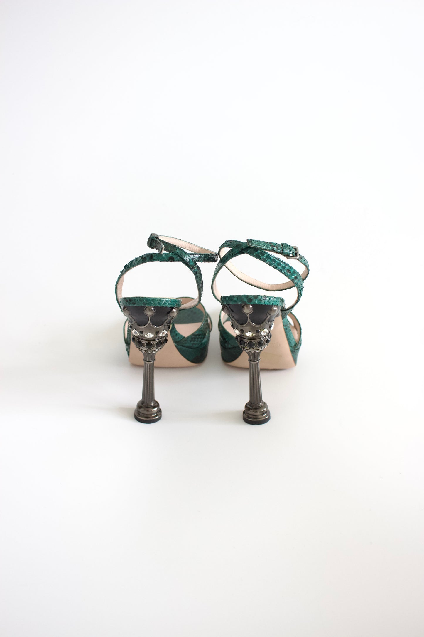 Miu Miu SS2008 green python and crown jeweled heels