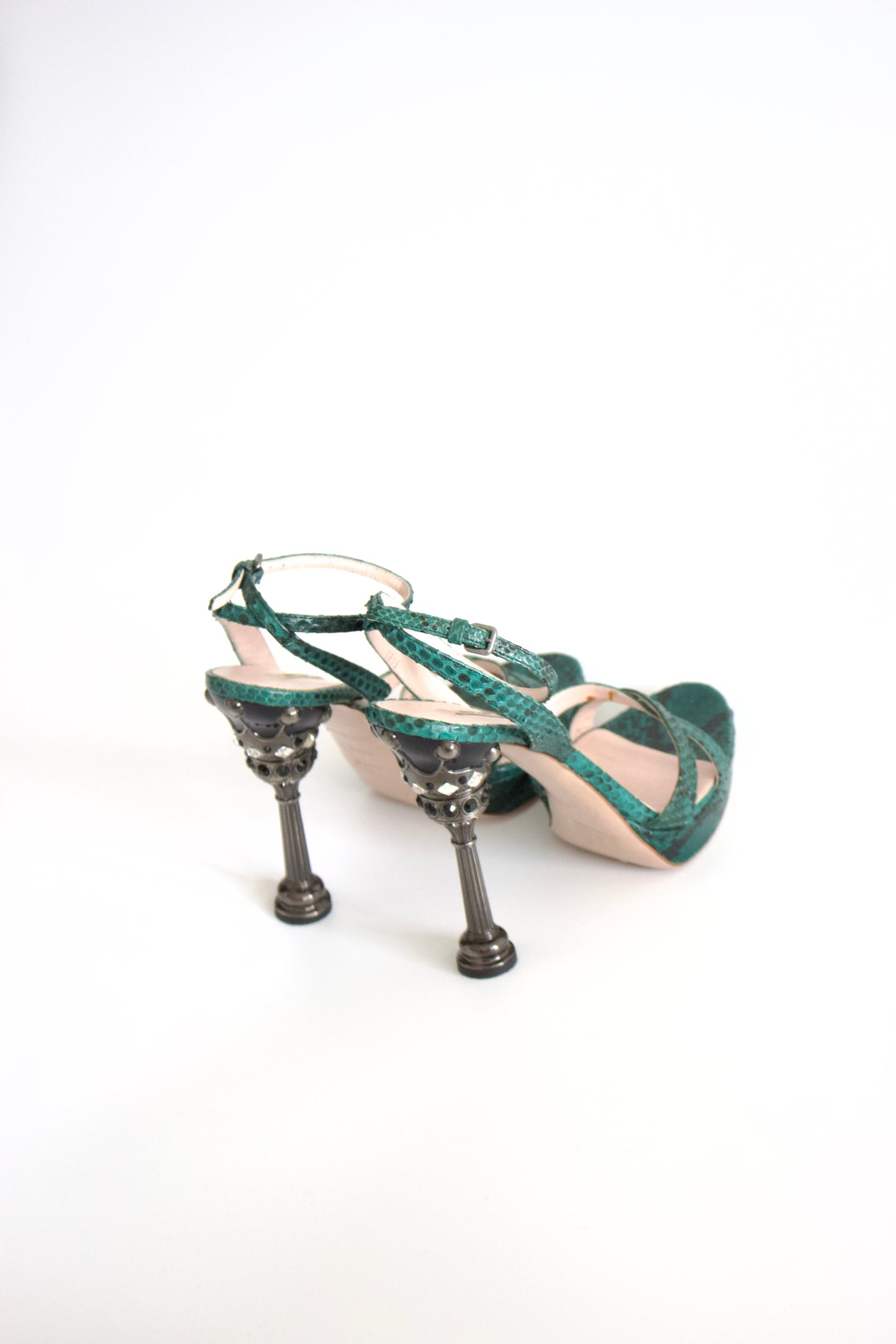 Miu Miu SS2008 green python and crown jeweled heels