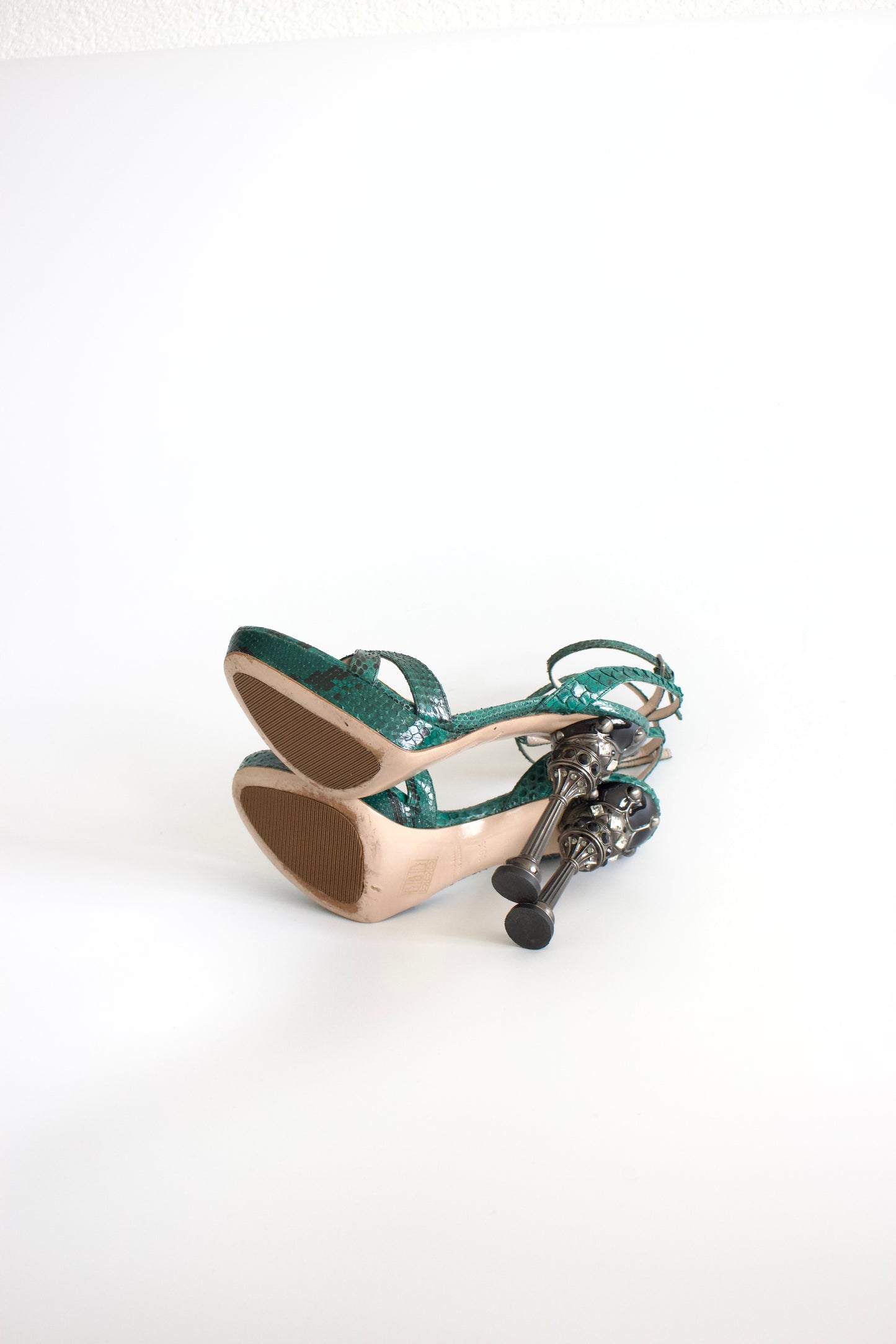 Miu Miu SS2008 green python and crown jeweled heels