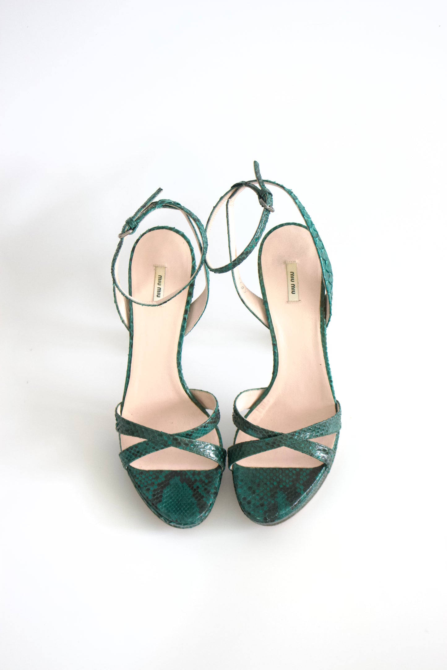 Miu Miu SS2008 green python and crown jeweled heels