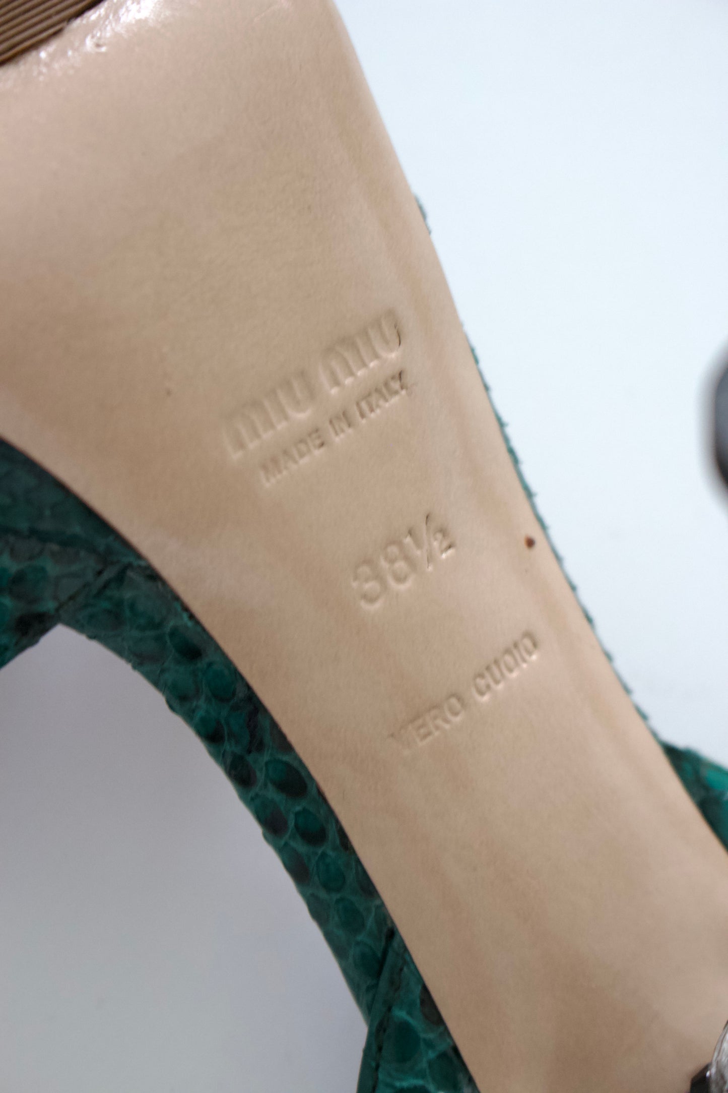 Miu Miu SS2008 green python and crown jeweled heels