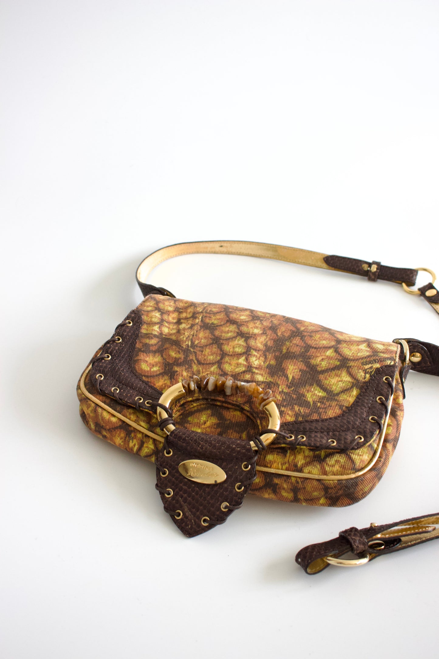 Roberto Cavalli brown and gold crossbody bag