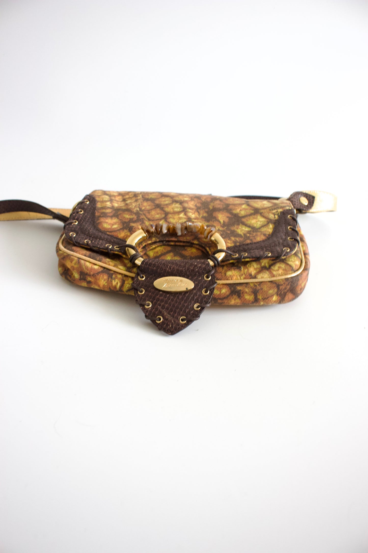 Roberto Cavalli brown and gold crossbody bag