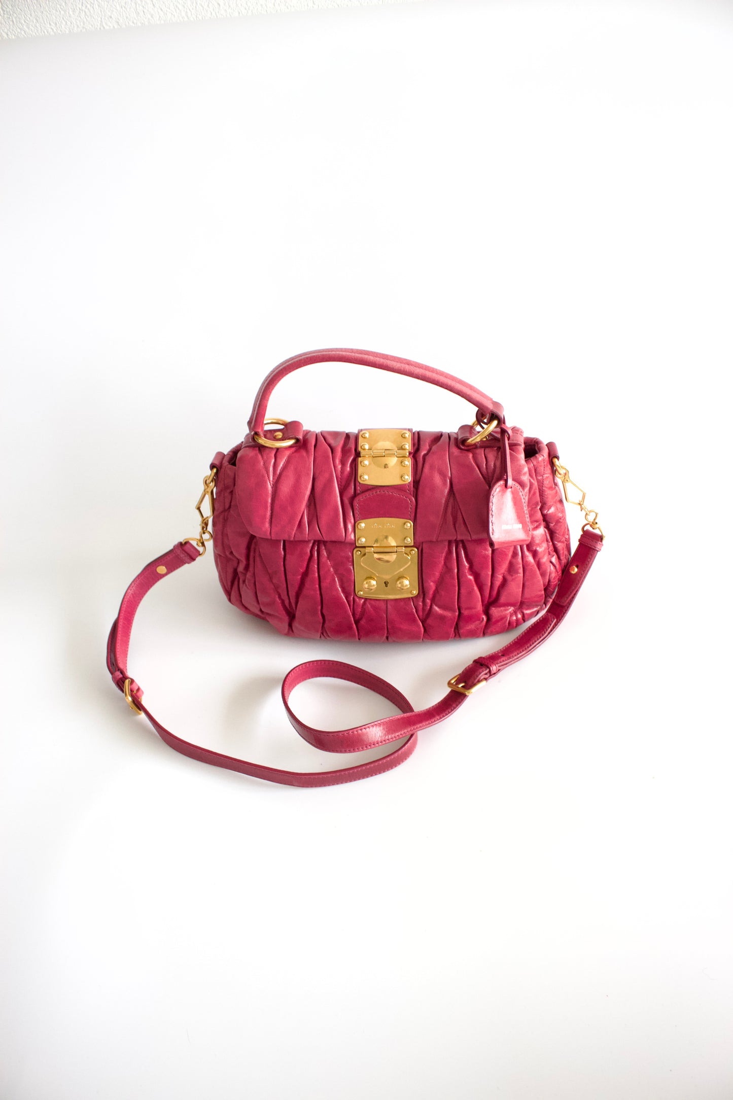 Miu Miu pink matelassé leather crossbody bag