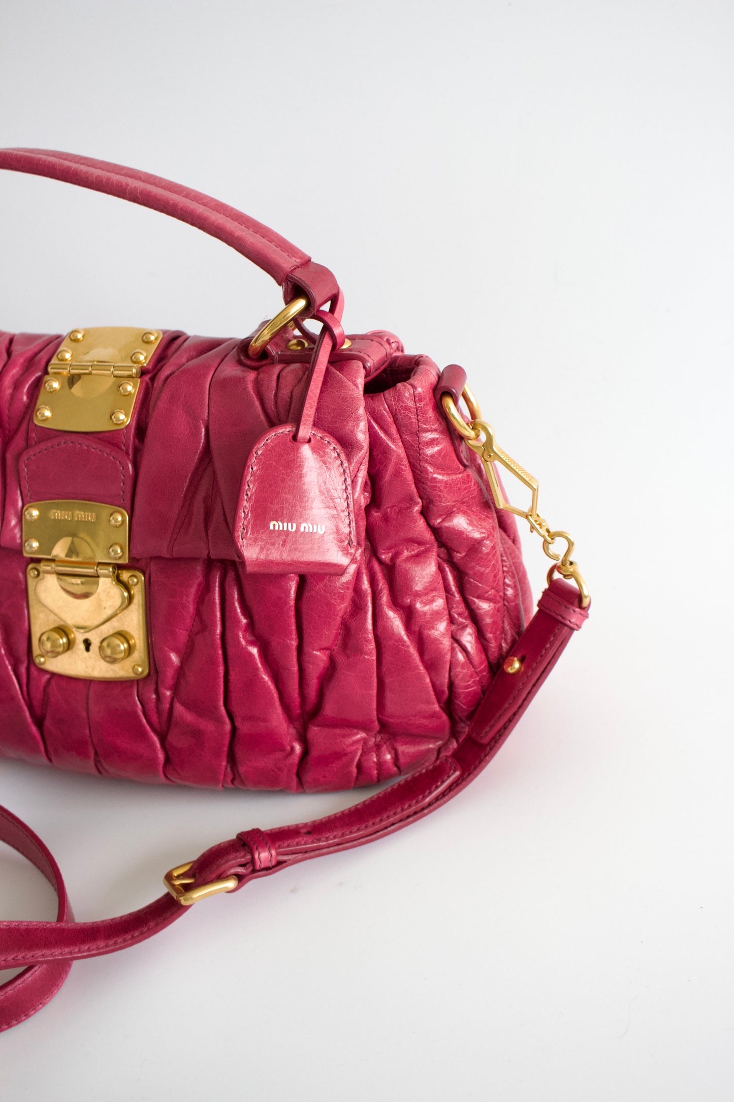 Miu Miu pink matelassé leather crossbody bag