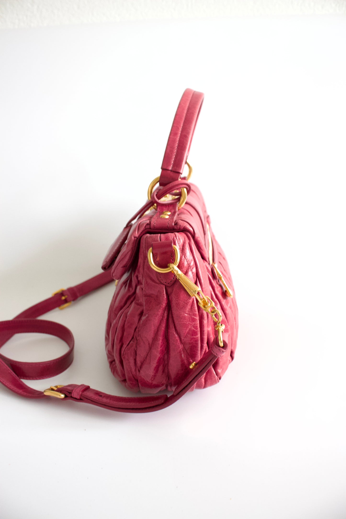 Miu Miu pink matelassé leather crossbody bag