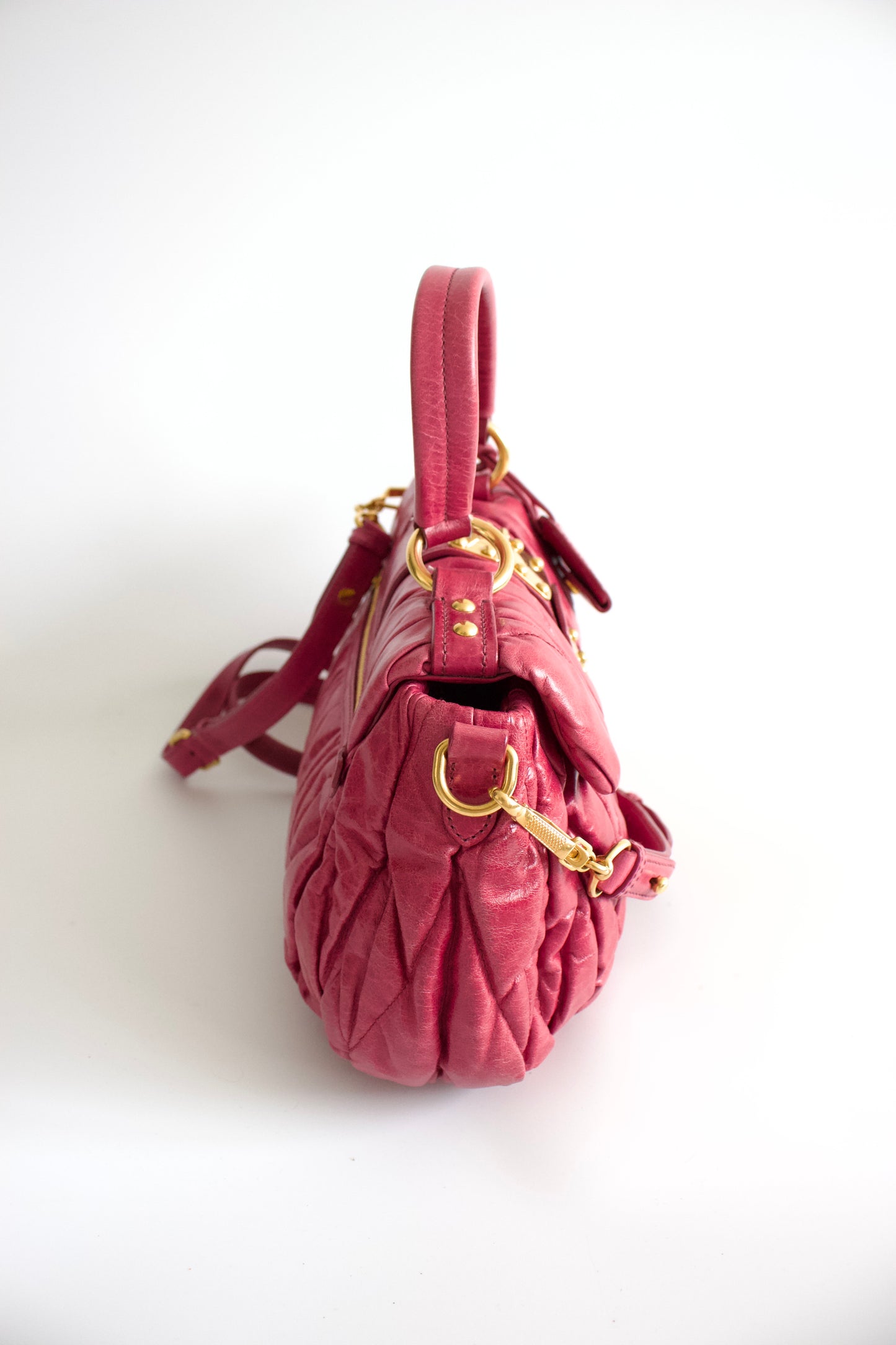 Miu Miu pink matelassé leather crossbody bag