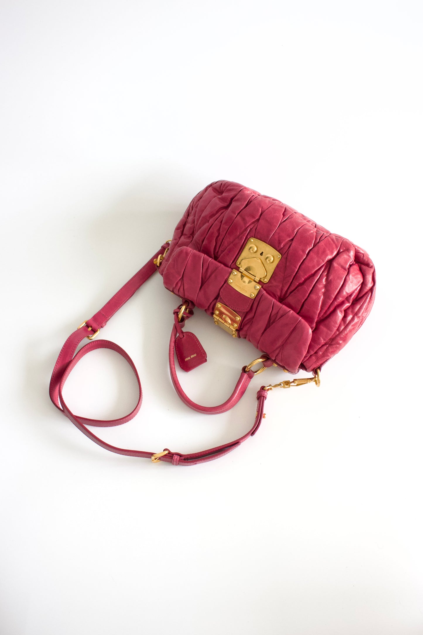 Miu Miu pink matelassé leather crossbody bag