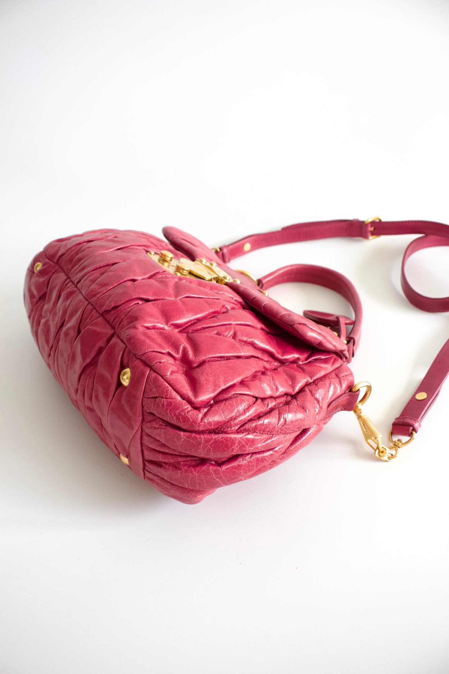 Miu Miu pink matelassé leather crossbody bag
