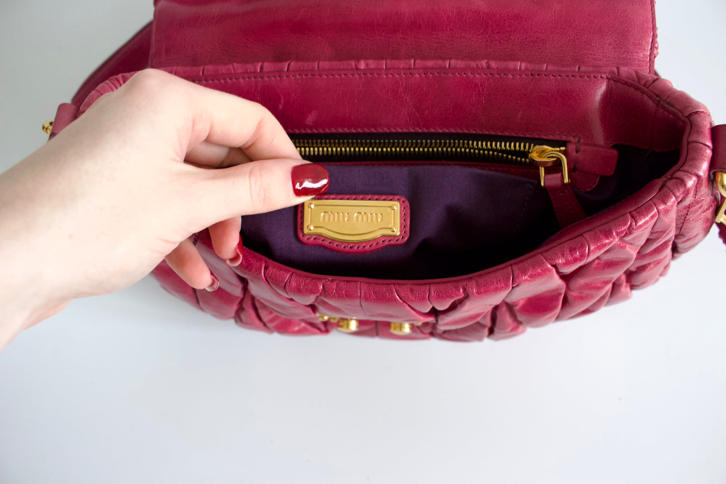 Miu Miu pink matelassé leather crossbody bag