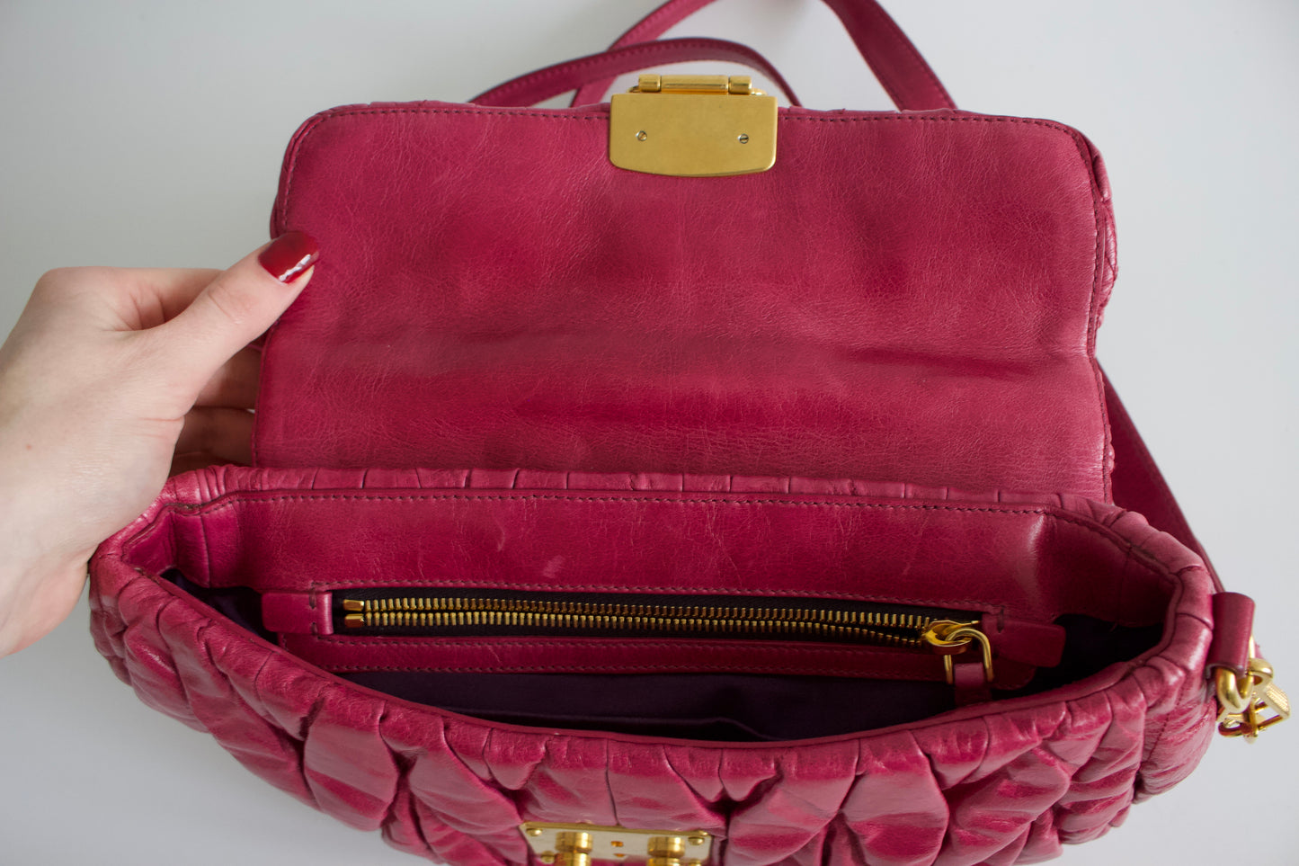 Miu Miu pink matelassé leather crossbody bag