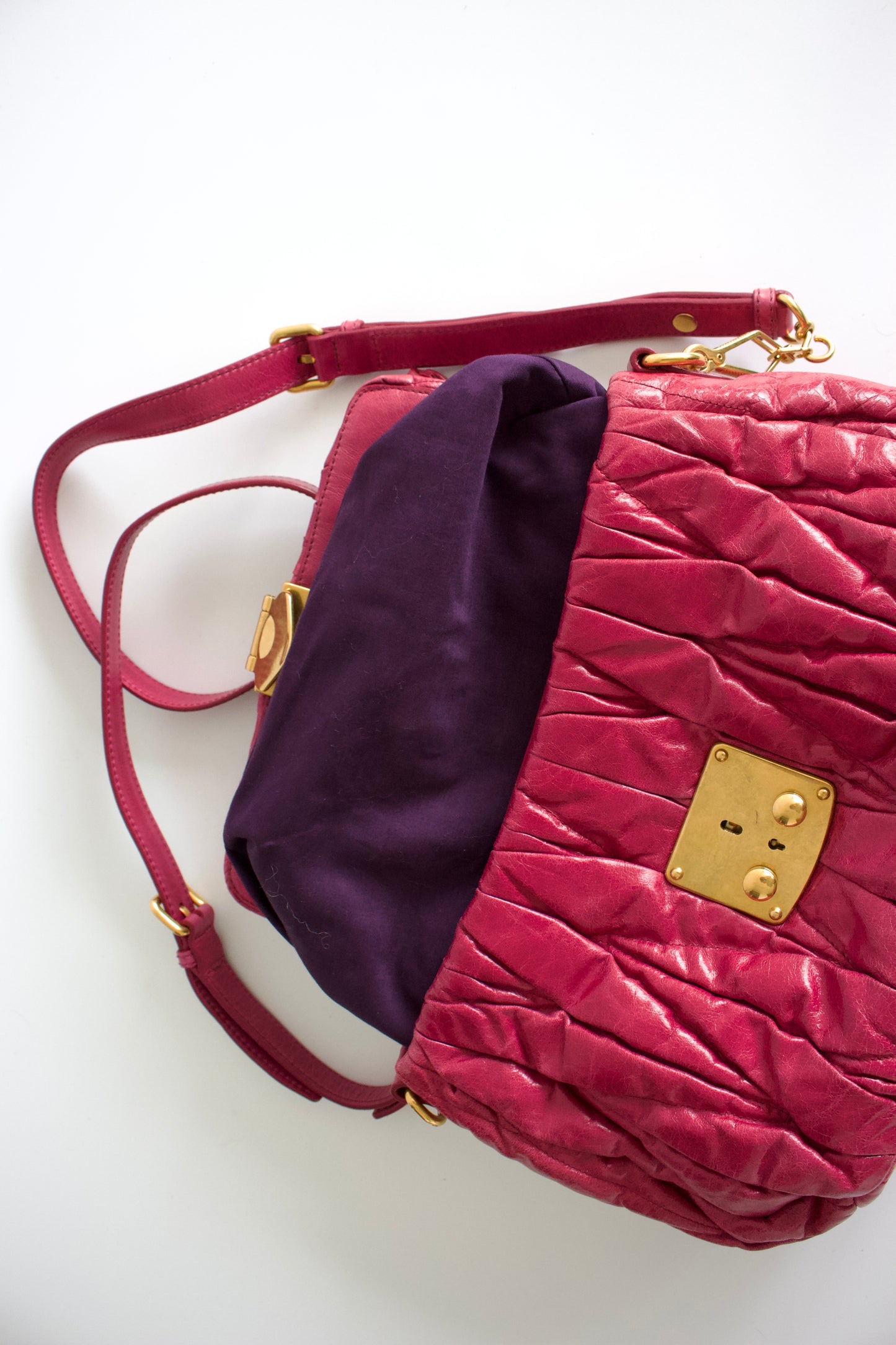Miu Miu pink matelassé leather crossbody bag