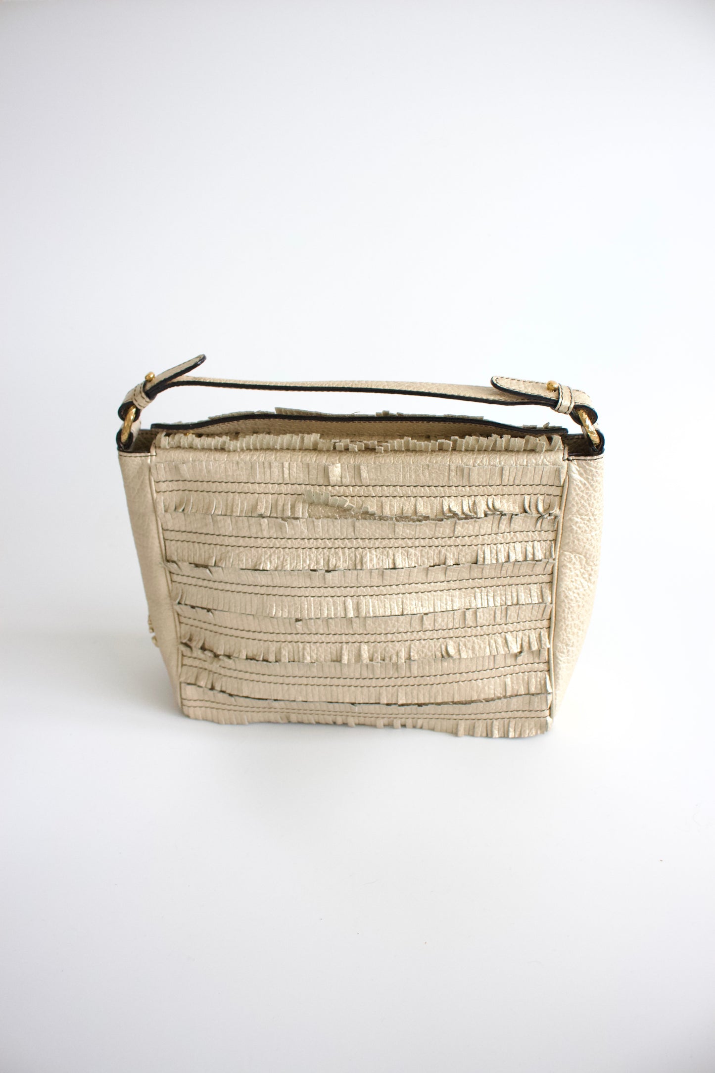 Roberto Cavalli golden leather handbag with fringe appliqué