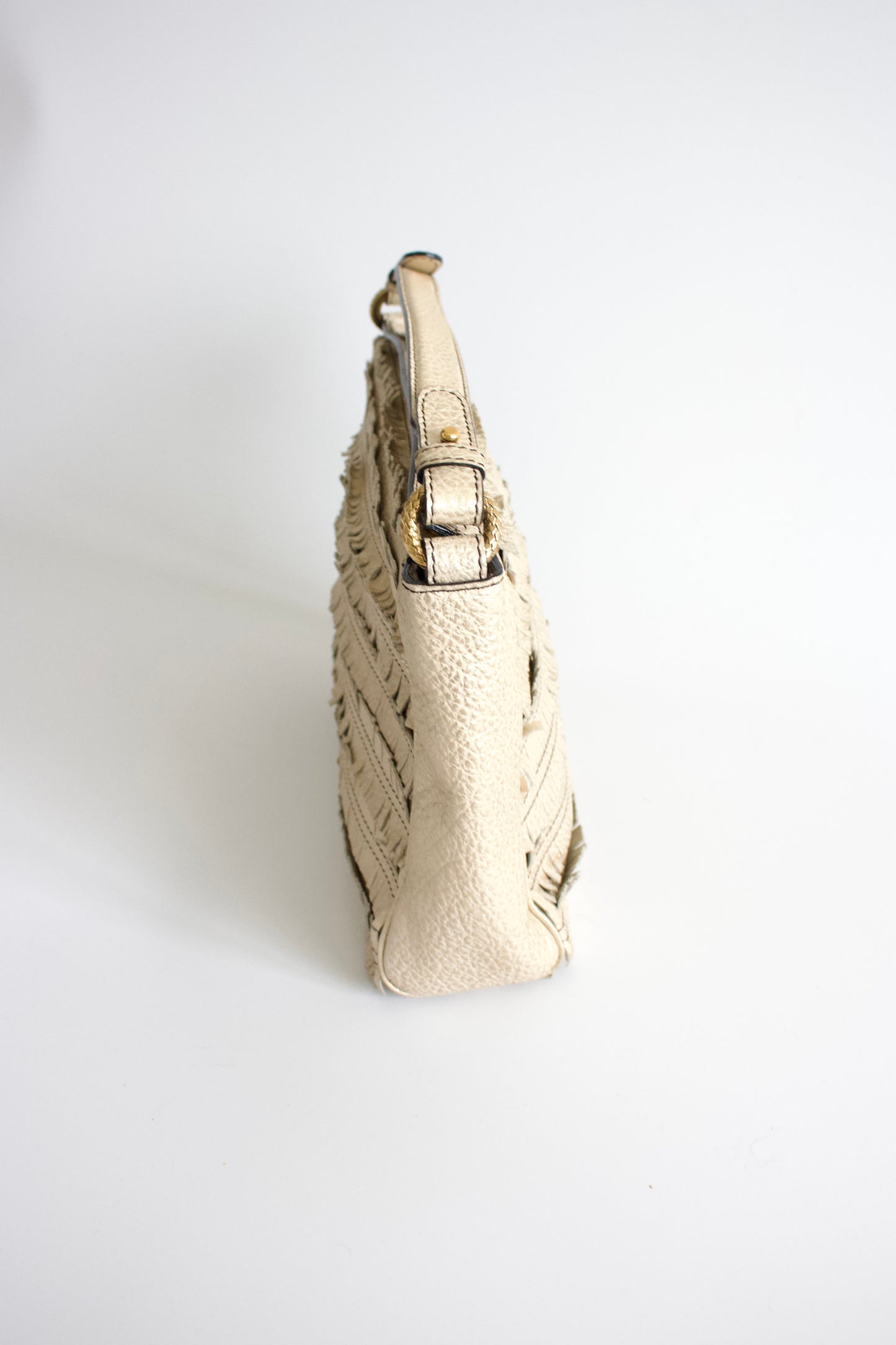 Roberto Cavalli golden leather handbag with fringe appliqué