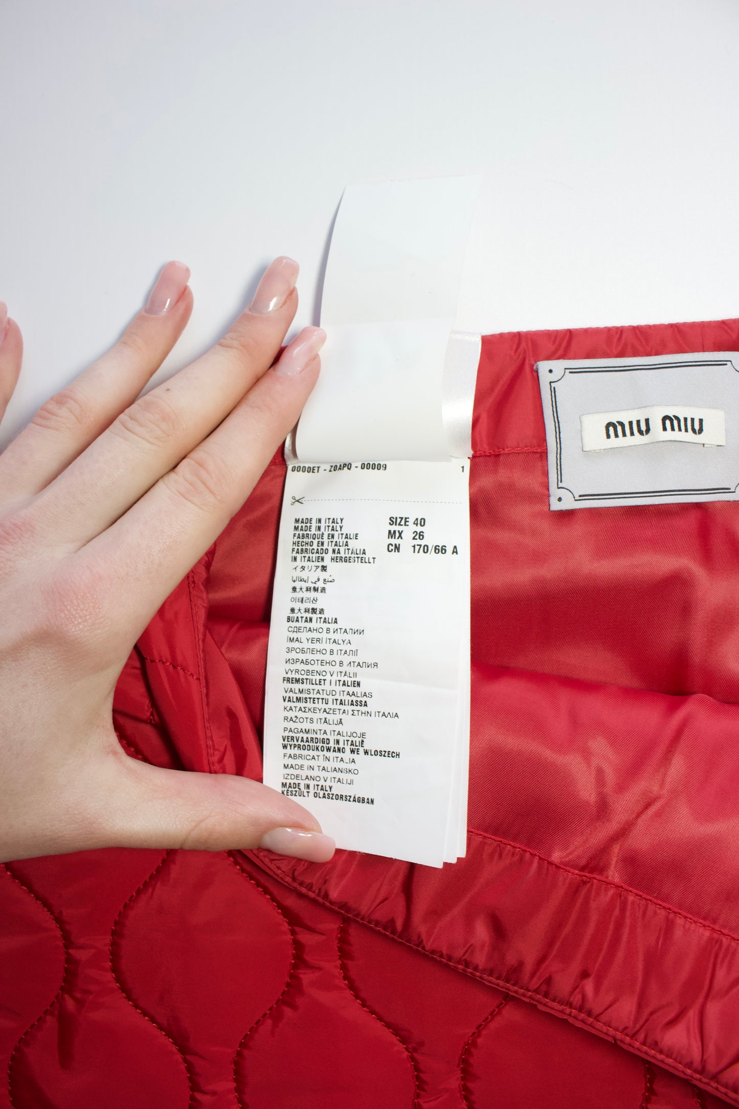 Miu Miu FW2014 red quilted mini-skirt